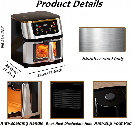Friteuza cu aer, 12L Capacitate, 2400W, Afisaj Digital, LCD Touch, cu geam [9]