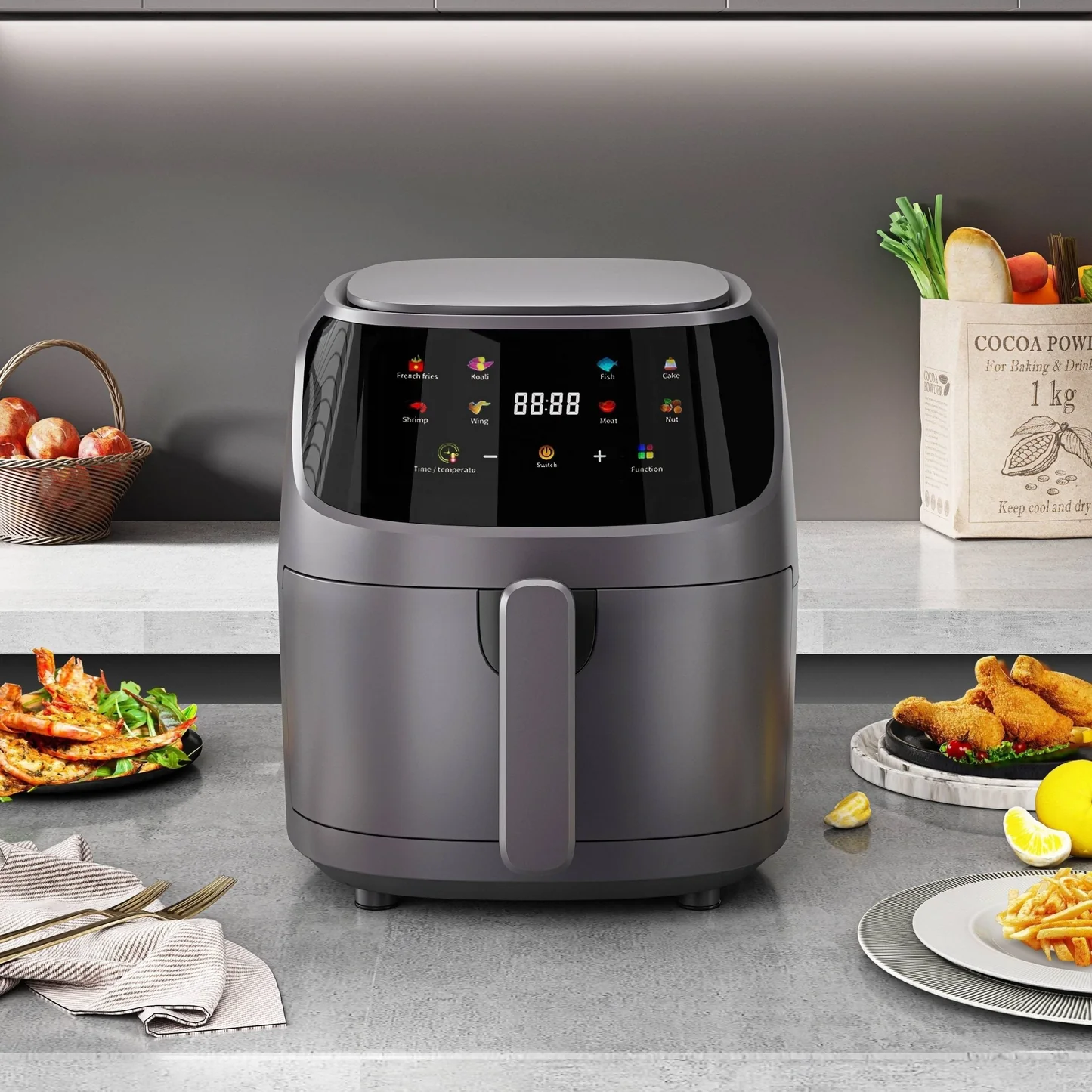 TOATE PRODUSELE - Friteuza cu geam 8L, 2400W, Silver Criest, AirFryer cu aer cald, LCD Touch, Afisaj Digital