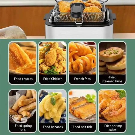 Friteuza cu gratar, 2.5 litri Capacitate, Putere 2000W, geam superior, pentru cartofi, crispy, carnati [3]