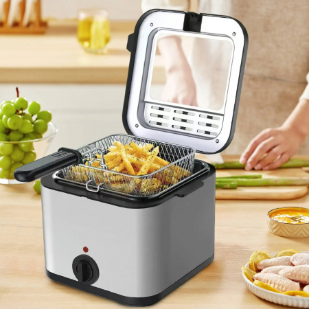 Friteuza cu gratar, 2.5 litri Capacitate, Putere 2000W, geam superior, pentru cartofi, crispy, carnati [8]
