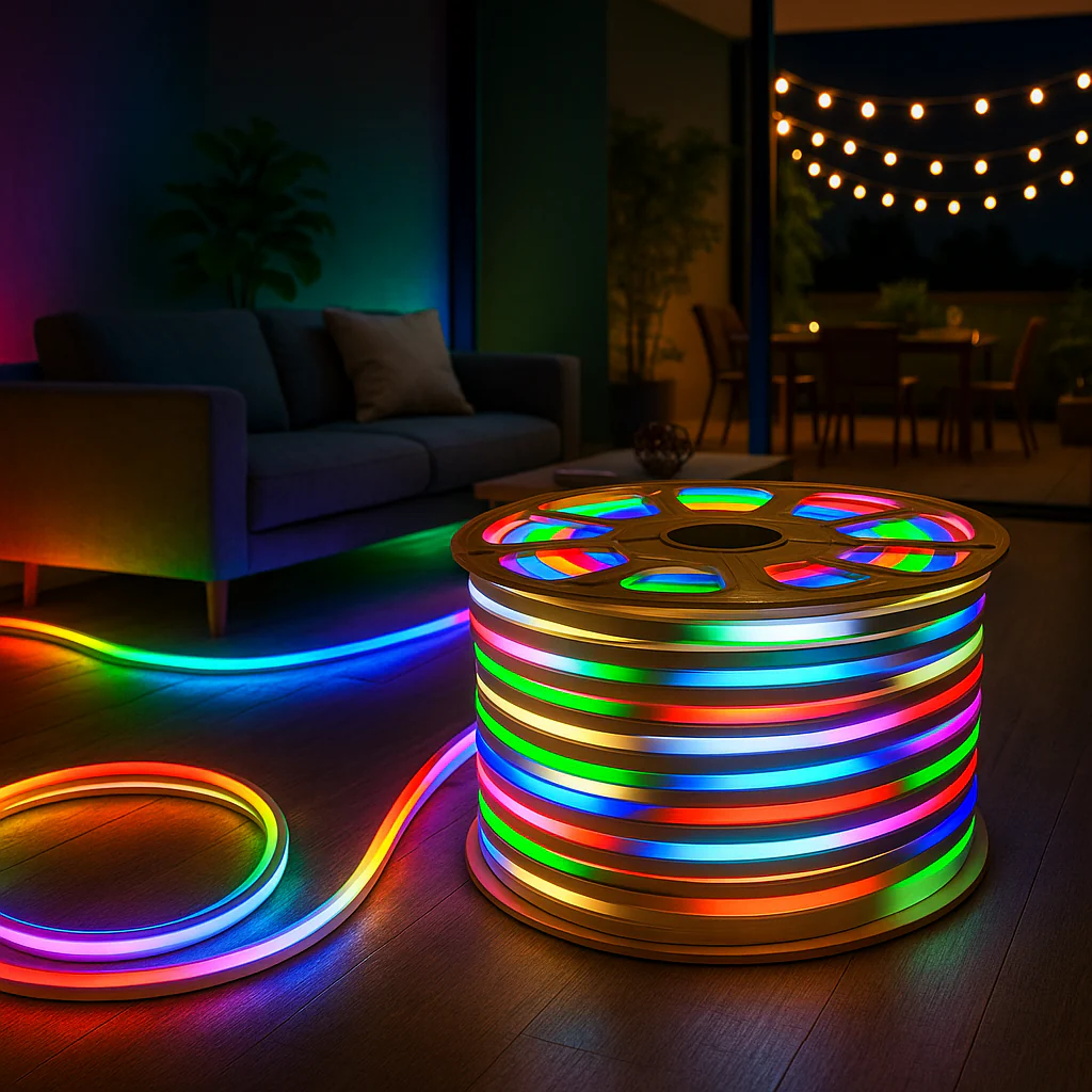 Furtun luminos LED neon flexibil, tub, rola 100 m, lumina calda , 120 LED-uri, protectie umiditate IP65, instalatie [6]