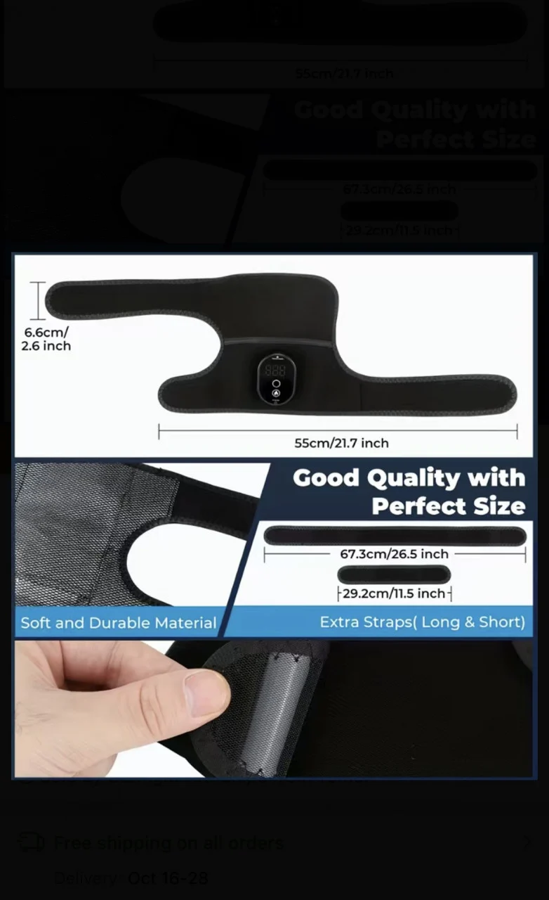 Genunchiera 2 in 1 cu Masaj si Incalzire, 3 Trepte de incalzire si vibratie, Incarcare USB, Marime Universala [9]