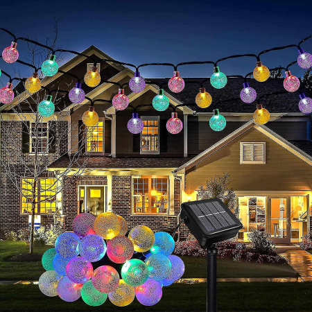 DECORATIUNI CRACIUN - Ghirlanda Solara 7 metri cu 70 globuri LED RGB, exterior, multicolor