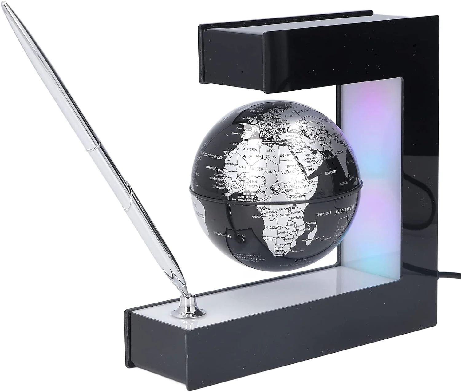 ELECTRONICE & GADGET - Glob pamantesc magnetic plutitor cu iluminare LED forma C cu Pix 17.3 cm x 19.5 cm x 5 cm