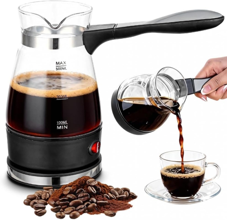 Ibric Electric pentru Cafea Turceasca, 800W, 500 ml, cu Oprire Automata, Vas Transparent, Silver Love [1]