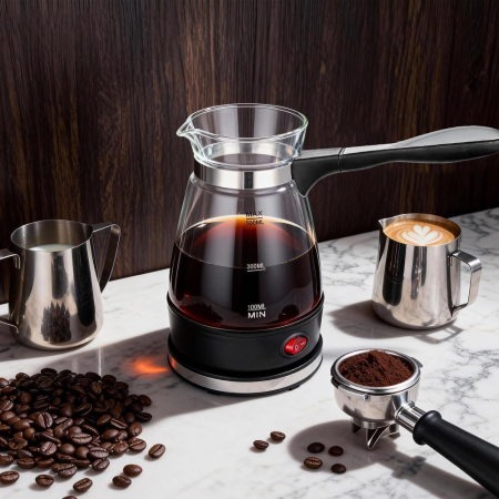 Ibric Electric pentru Cafea Turceasca, 800W, 500 ml, cu Oprire Automata, Vas Transparent, Silver Love [6]