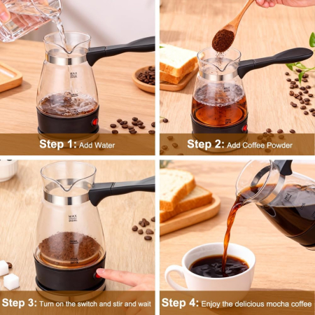Ibric Electric pentru Cafea Turceasca, 800W, 500 ml, cu Oprire Automata, Vas Transparent, Silver Love [2]