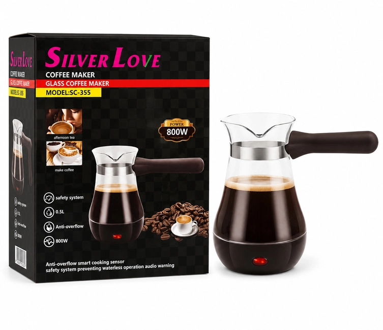 TOATE PRODUSELE - Ibric Electric pentru Cafea Turceasca, 800W, 500 ml, cu Oprire Automata, Vas Transparent, Silver Love