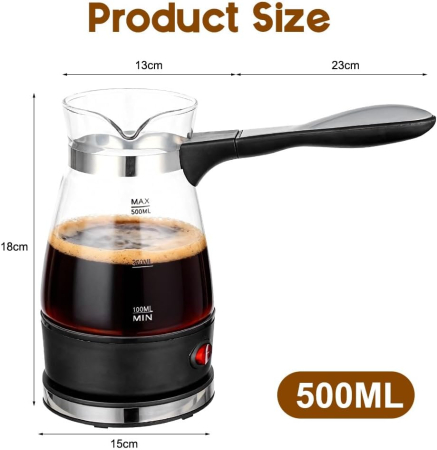 Ibric Electric pentru Cafea Turceasca, 800W, 500 ml, cu Oprire Automata, Vas Transparent, Silver Love [4]