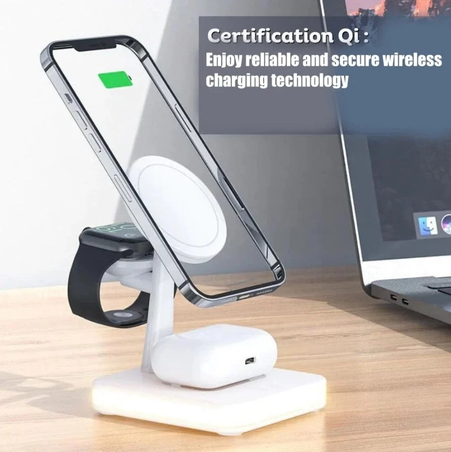 Incarcator wireless 4 in 1 Andowl 991, 25W, compatibil cu iPhone, iWatch, Airpod Pro 2 3, cu mufa USB Type-C, lumina LED, alb [3]