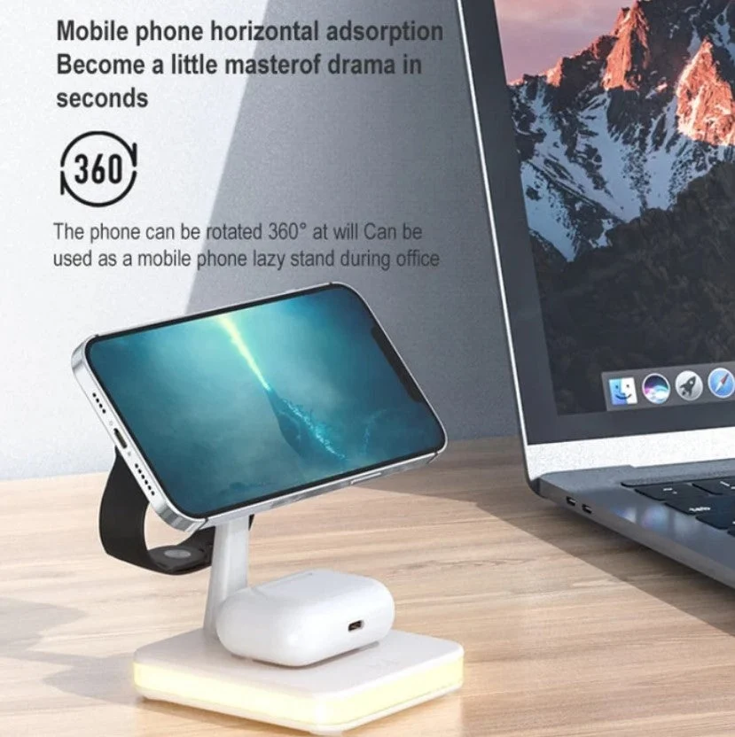 Incarcator wireless 4 in 1 Andowl 991, 25W, compatibil cu iPhone, iWatch, Airpod Pro 2 3, cu mufa USB Type-C, lumina LED, alb [2]