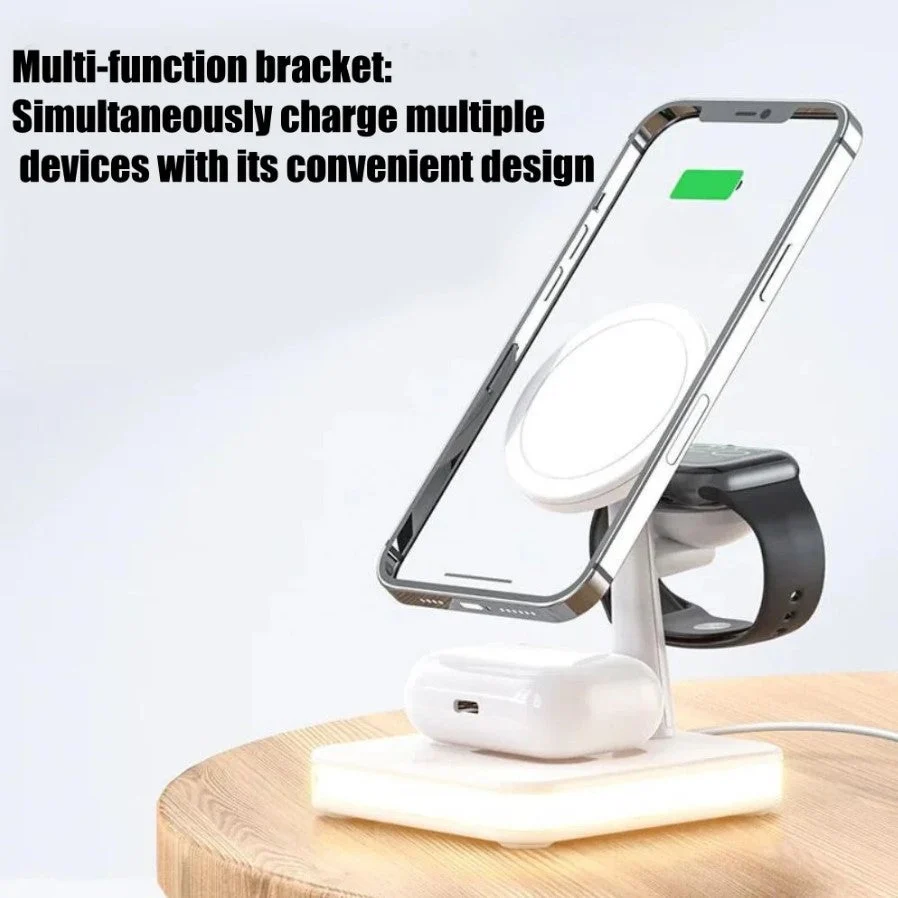 Incarcator wireless 4 in 1 Andowl 991, 25W, compatibil cu iPhone, iWatch, Airpod Pro 2 3, cu mufa USB Type-C, lumina LED, alb [9]