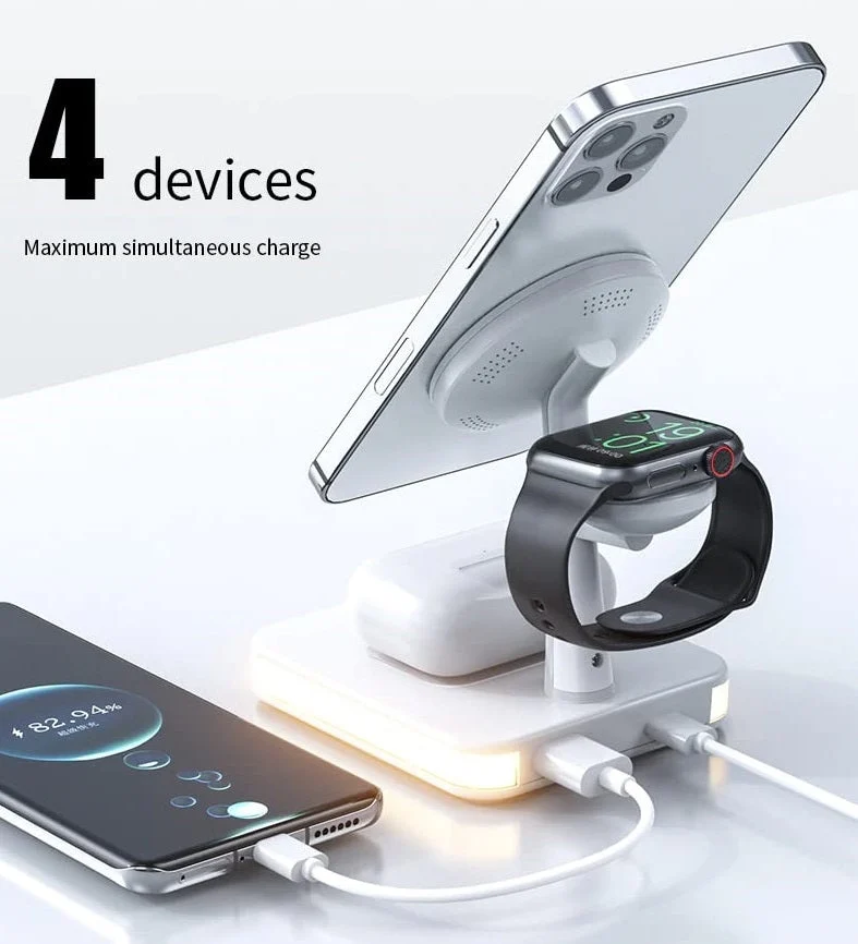 Incarcator wireless 4 in 1 Andowl 991, 25W, compatibil cu iPhone, iWatch, Airpod Pro 2 3, cu mufa USB Type-C, lumina LED, alb [1]