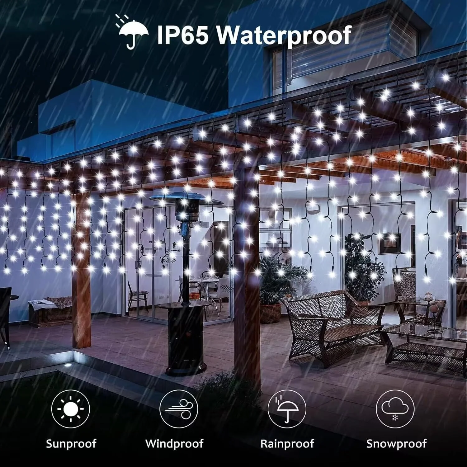Instalatie Luminoasa cu Franjuri, 240 LED-uri, IP44, 6x1m, Lumina Alba Calda/Rece [14]