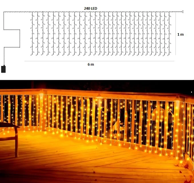 Instalatie Luminoasa cu Franjuri, 240 LED-uri, IP44, 6x1m, Lumina Alba Calda/Rece [4]