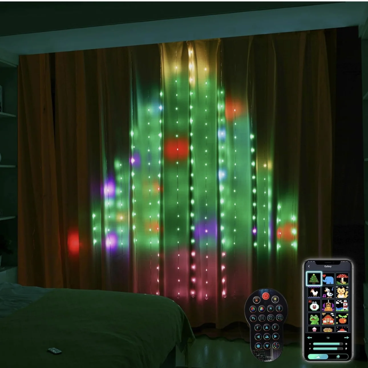 Instalatie Perdea, Control din Telefon, Animatii Customizabile, 400 LED-uri cu Bila, 3m x 2m, Smart Bluetooth Rgb+W, Cod QR aplicatie, Telecomanda [1]