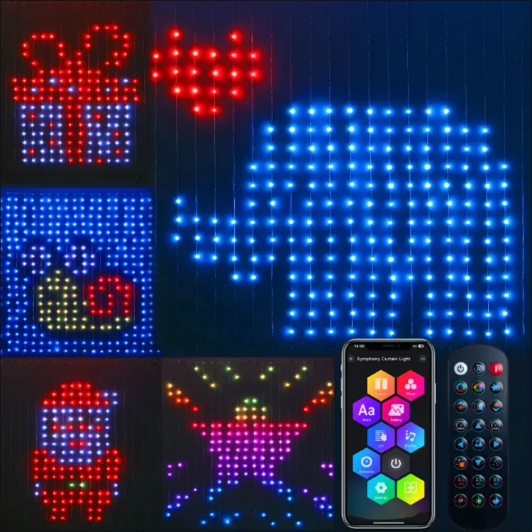 Instalatie Perdea, Control din Telefon, Animatii Customizabile, 400 LED-uri cu Bila, 3m x 2m, Smart Bluetooth Rgb+W, Cod QR aplicatie, Telecomanda [6]