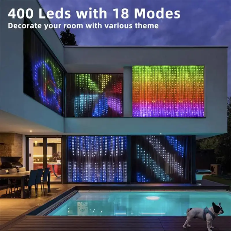 Instalatie Perdea, Control din Telefon, Animatii Customizabile, 400 LED-uri cu Bila, 3m x 2m, Smart Bluetooth Rgb+W, Cod QR aplicatie, Telecomanda [2]