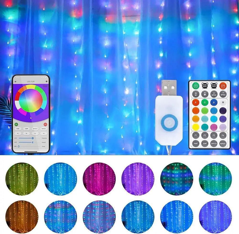 Instalatie Perdea, Control din Telefon, Animatii Customizabile, 400 LED-uri cu Bila, 3m x 2m, Smart Bluetooth Rgb+W, Cod QR aplicatie, Telecomanda [11]