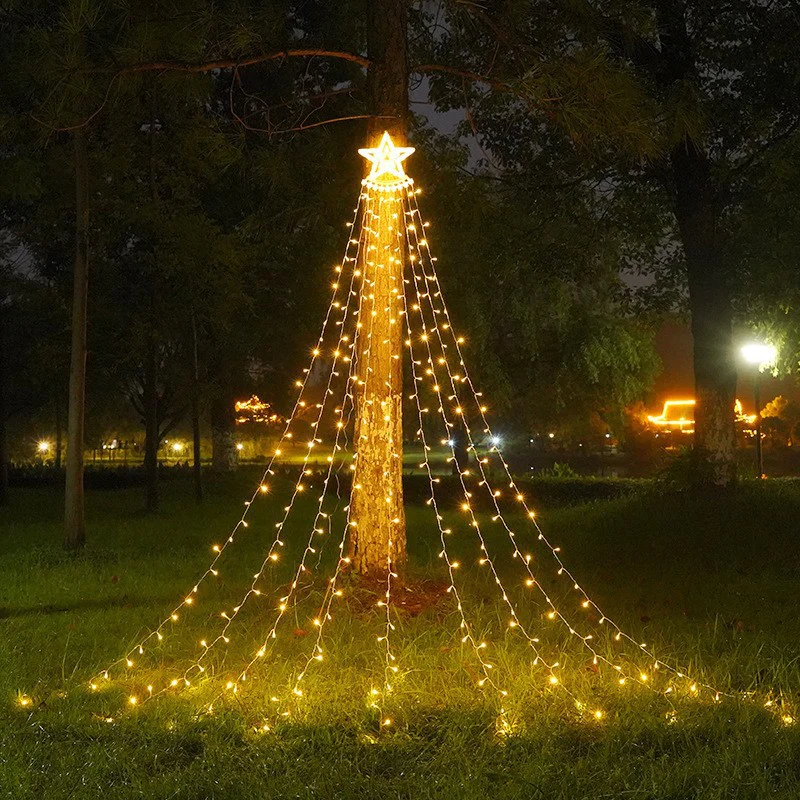 Instalatie perdea cu varf stea, 350 led, 9 franjuri, telecomanda, alb rece/alb cald/multicolor [4]