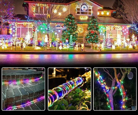 Instalatie tip furtun luminos cu led, 10M/20 metri, 8 jocuri de lumini, pentru exterior, multicolor [5]