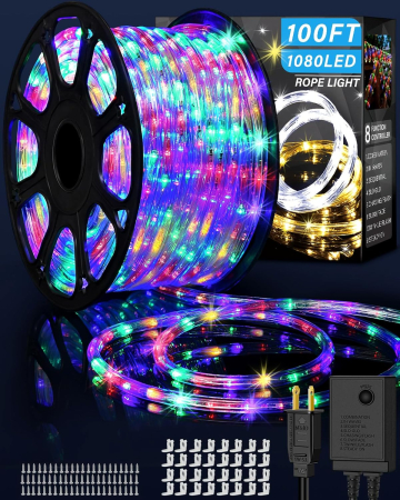 Instalatie tip furtun luminos cu led, 10M/20 metri, 8 jocuri de lumini, pentru exterior, multicolor [3]