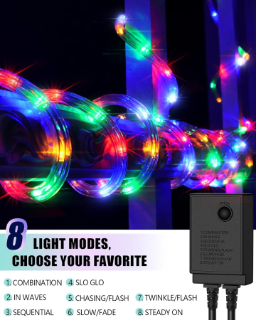 Instalatie tip furtun luminos cu led, 10M/20 metri, 8 jocuri de lumini, pentru exterior, multicolor [2]