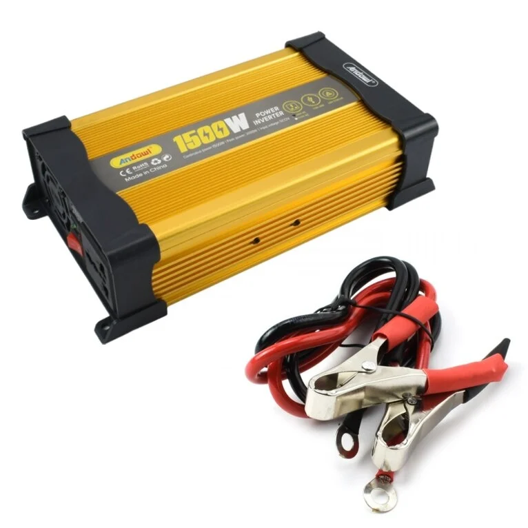 TOATE PRODUSELE - Invertor de tensiune auto Andowl KS1500, 1500W, 12V, 220V, 26 x 11 x 6.5cm, auriu