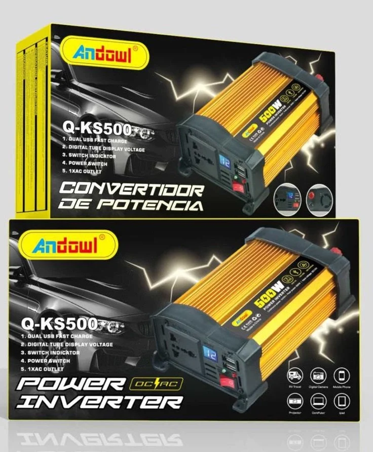 Invertor de tensiune auto Andowl KS500, 500W, 12V, 220V, 18 x 11 x 6.5cm, auriu [6]