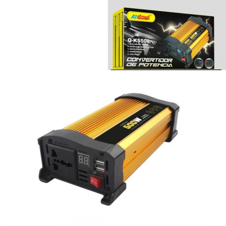 TOATE PRODUSELE - Invertor de tensiune auto Andowl KS500, 500W, 12V, 220V, 18 x 11 x 6.5cm, auriu