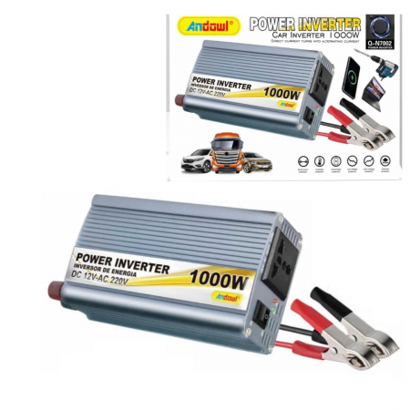 TOATE PRODUSELE - Invertor de tensiune auto Andowl N7002, 1000W, 12V, 220V, 16 x 11 x 6.5cm, auriu