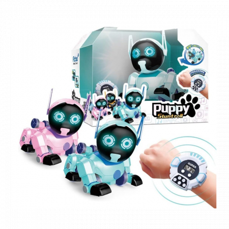 TOATE PRODUSELE - Jucarie interactiva, Robot Catel cu telecomanda control bratara inteligenta, Puppy Stunt Roll