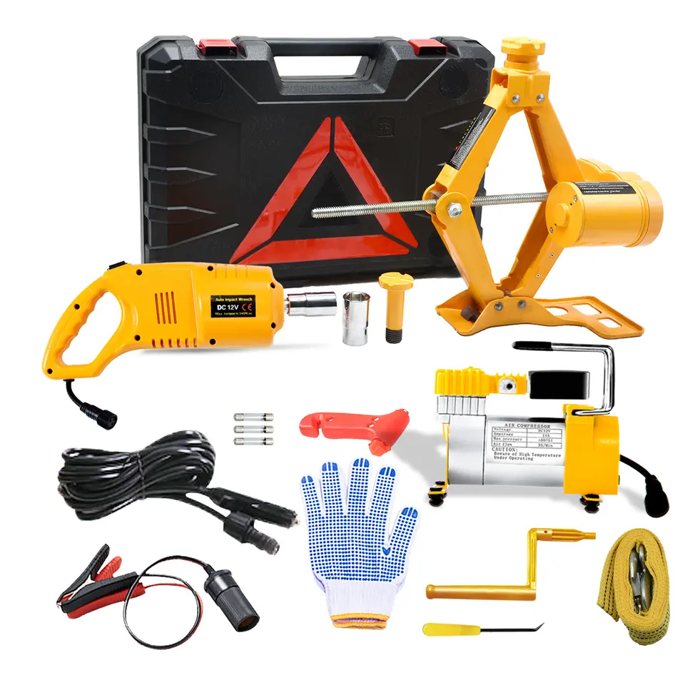 TOATE PRODUSELE - Kit Asistenta Auto pentru masina cu Cric, Compresor, 12 piese