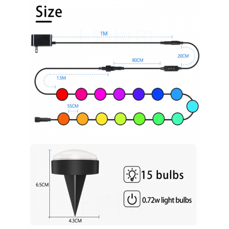 Kit Iluminat Gradina 14M cu Lumini Colorate RGB, Control Telefon, Alimentare priza, Sir Lampi LED de exterior [13]