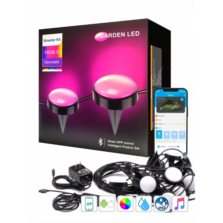 Kit Iluminat Gradina 14M cu Lumini Colorate RGB, Control Telefon, Alimentare priza, Sir Lampi LED de exterior [6]