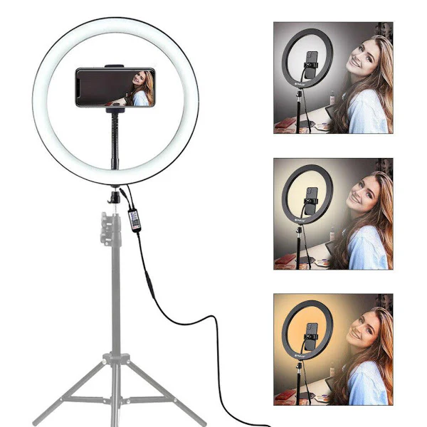 CADOURI FEMEI - Lampa circulara cu Trepied Selfie Ring Light cu LED, 25 cm, Lumina calda/rece/RGB