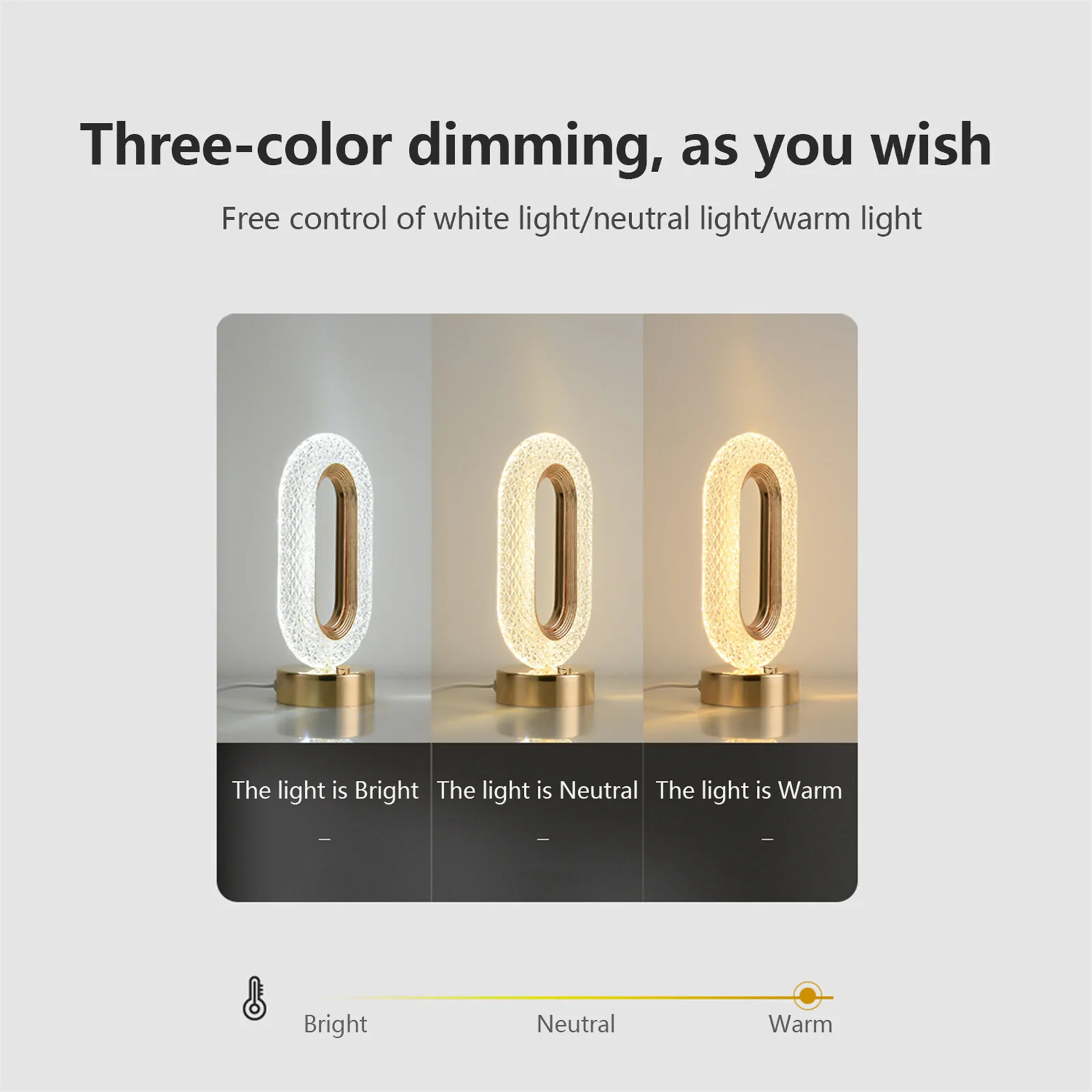Lampa LED Decorativa cu Touch pentru masa cu 3 temperaturi de culoare, alb rece, alb cald, neutru, culoare auriu [3]