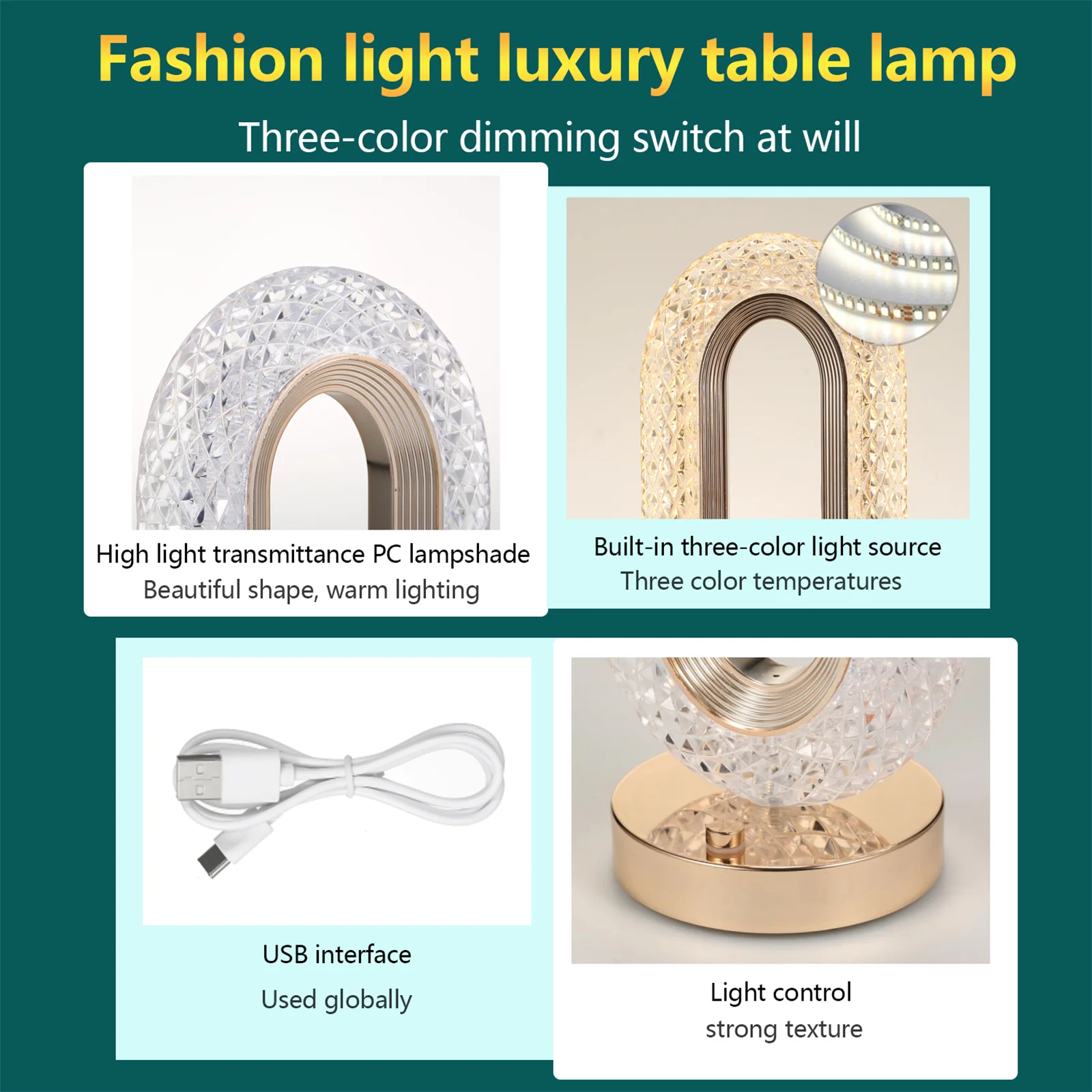 Lampa LED Decorativa cu Touch pentru masa cu 3 temperaturi de culoare, alb rece, alb cald, neutru, culoare auriu [7]