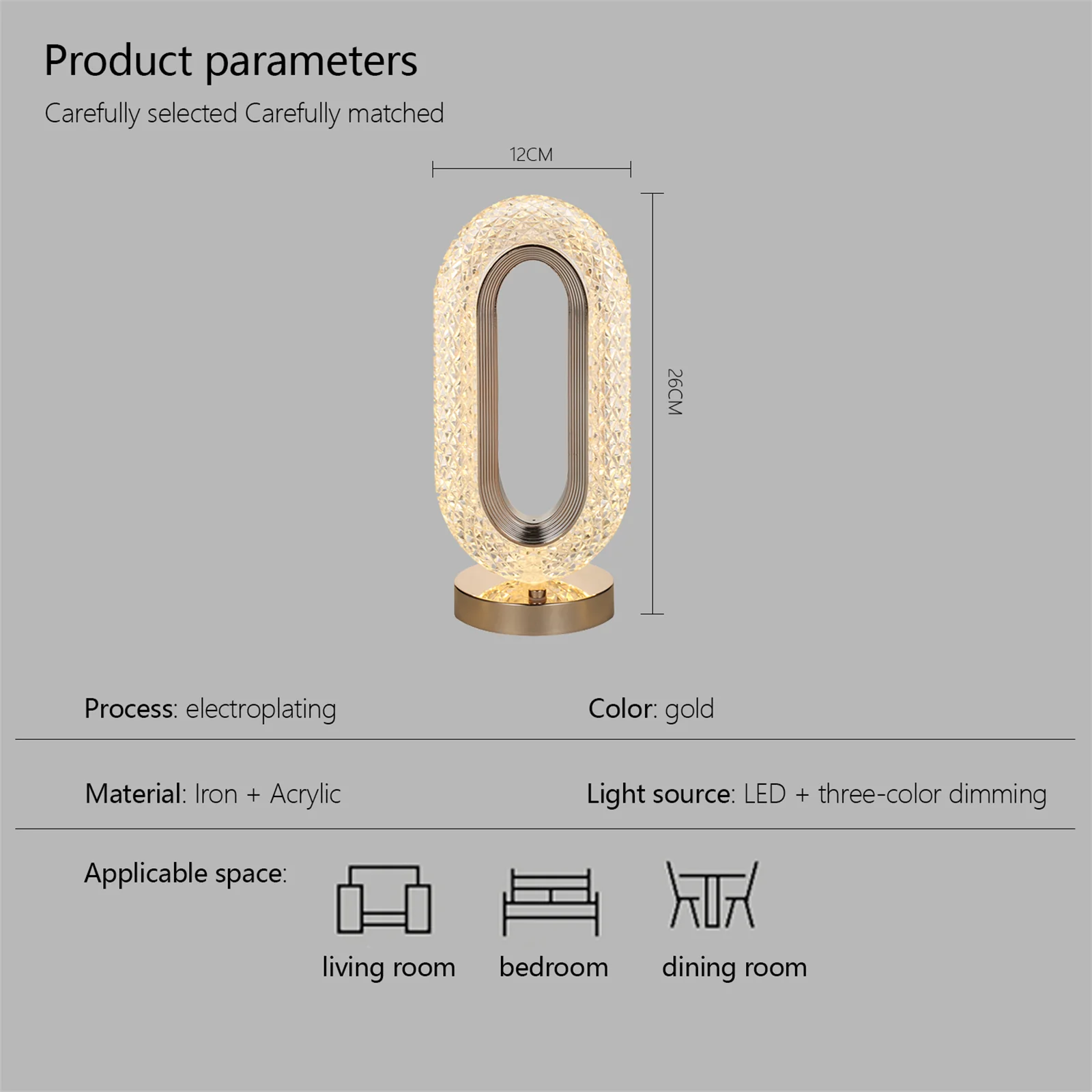 Lampa LED Decorativa cu Touch pentru masa cu 3 temperaturi de culoare, alb rece, alb cald, neutru, culoare auriu [6]