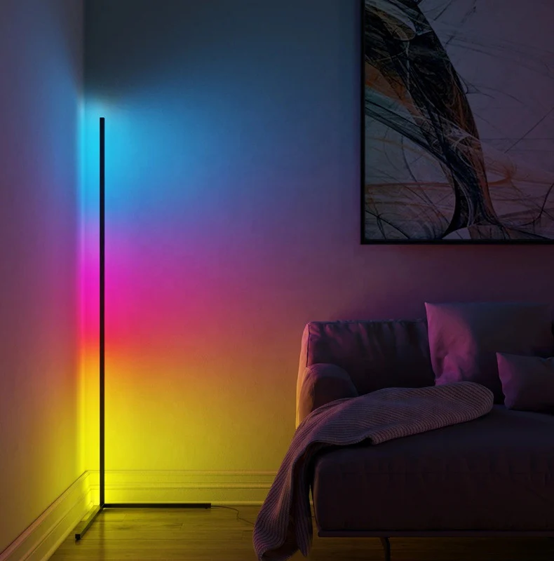 Lampa RGB de podea pentru colt, cu LED si jocuri de lumini, design slim, control aplicatie + telecomanda, 140cm inaltime [1]
