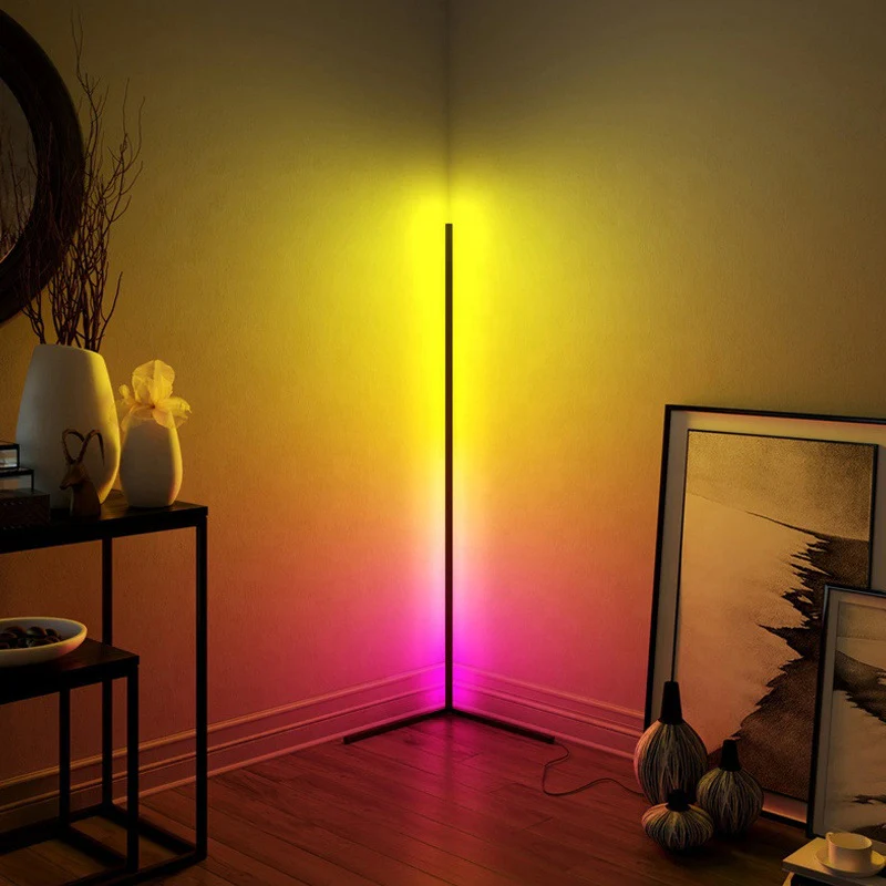 ELECTRONICE & GADGET - Lampa RGB de podea pentru colt, cu LED si jocuri de lumini, design slim, control aplicatie + telecomanda, 140cm inaltime