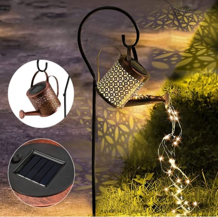 Lampa solara cu lumina calda Led, stropitoare din fier forjat [5]