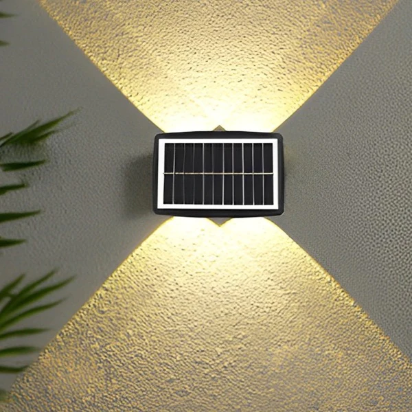 LAMPI SOLARE - Lampa solara LED bidirectionala dreptunghiulara pentru perete, 20.5x10 cm, 6 LED-uri, 5.5V, rezistenta la apa IP65, alb cald