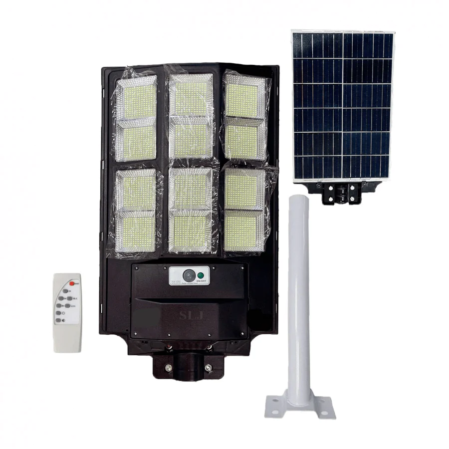 LAMPI SOLARE - Lampa solara stradala tripla cu telecomanda si panou solar incorporat, 1000W, 12 cadrane