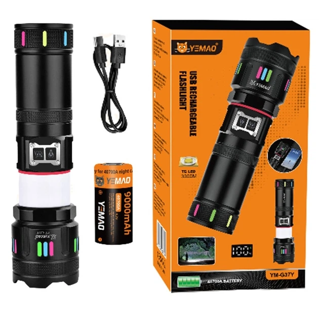 Lanterna puternica 3000M, Functie Baterie Externa, Acumulator 9000 mAh, Incarcare Type-C, Zoom, Lampa de Veghe Incorporata, G37Y [10]