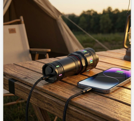 Lanterna puternica 3000M, Functie Baterie Externa, Acumulator 9000 mAh, Incarcare Type-C, Zoom, Lampa de Veghe Incorporata, G37Y [9]