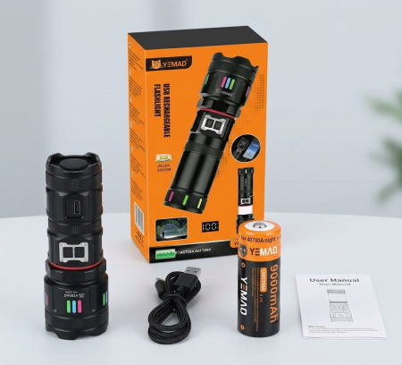 Lanterna puternica 3000M, Functie Baterie Externa, Acumulator 9000 mAh, Incarcare Type-C, Zoom, Lampa de Veghe Incorporata, G37Y [11]