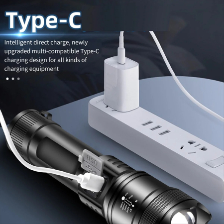 Lanterna Puternica 400M, Incarcare USB-C, Zoom 5x, 5 Moduri Iluminare, IPX6 [7]