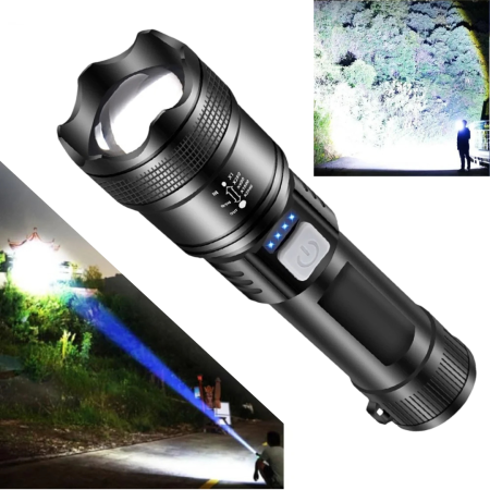 ELECTRONICE & GADGET - Lanterna Puternica 400M, Incarcare USB-C, Zoom 5x, 5 Moduri Iluminare, IPX6