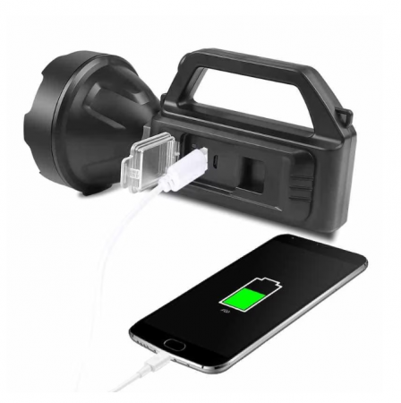 Lanterna Solara puternica 300 m, reincarcabila, functie Baterie Externa, Acumulator Li-Ion, PowerBank USB, LED lateral cu Indicator Baterie [2]
